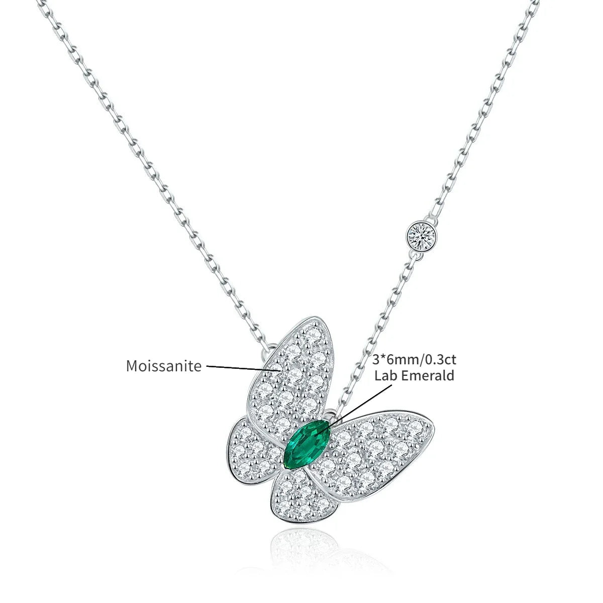 Moissanite Butterfly Marquise Cut Pendant Necklace, 18K White Gold Plated Adjustable Chain, 925 Sterling Silver Luxury Jewelry