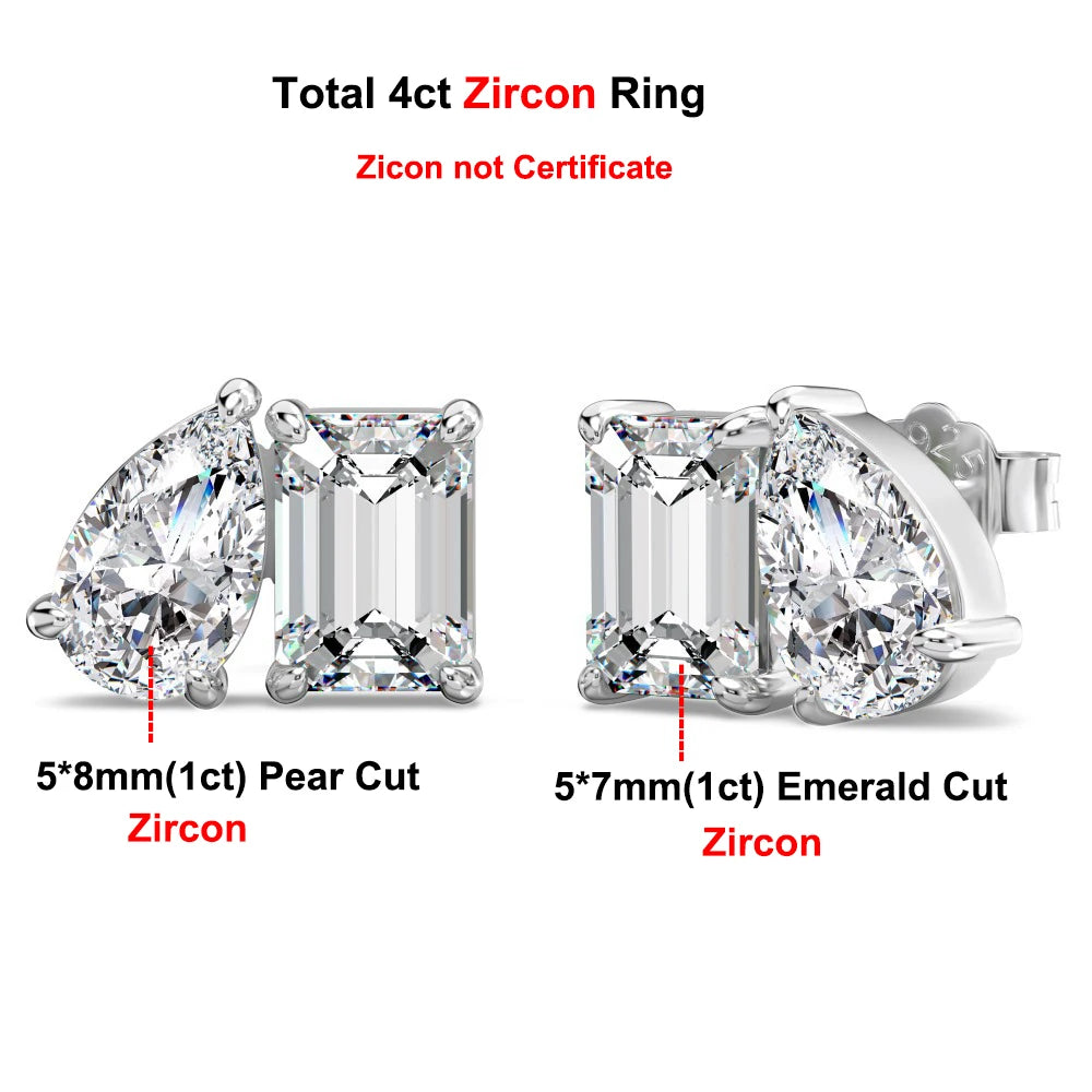 4cttw Smaragd- und Birnenschliff-Moissanit-Diamantohrringe für Frauen, GRA-zertifizierter S925-Sterlingsilber-Ohrstecker mit zwei Steinen, Schmuck