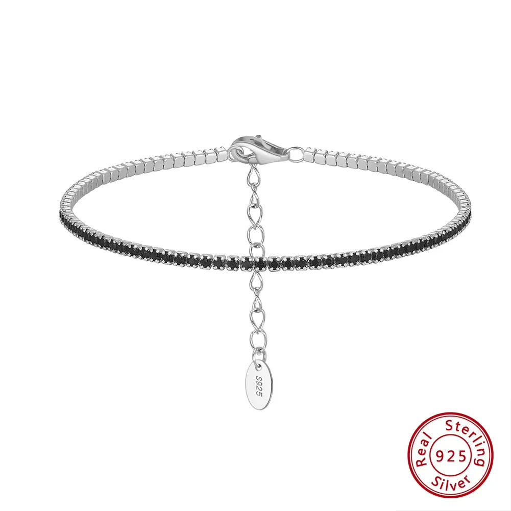 ORSA JEWELS Authentic 925 Sterling Silver Tennis Bracelet, Fashionable Black, Pink, and Blue 4A Zircon Bracelet, Jewelry for Women SB190