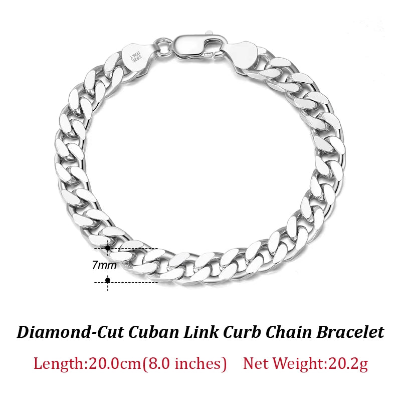 ORSA JEWELS Massives 925er-Sterlingsilber, italienisches 3,6 mm 5 mm 7 mm diamantgeschliffenes kubanisches Gliederkettenarmband für Damen und Herren, 7 Zoll, 8 Zoll, 9 Zoll SB104