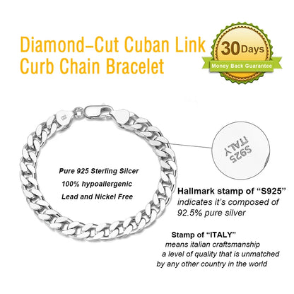 ORSA JEWELS Massives 925er-Sterlingsilber, italienisches 3,6 mm 5 mm 7 mm diamantgeschliffenes kubanisches Gliederkettenarmband für Damen und Herren, 7 Zoll, 8 Zoll, 9 Zoll SB104
