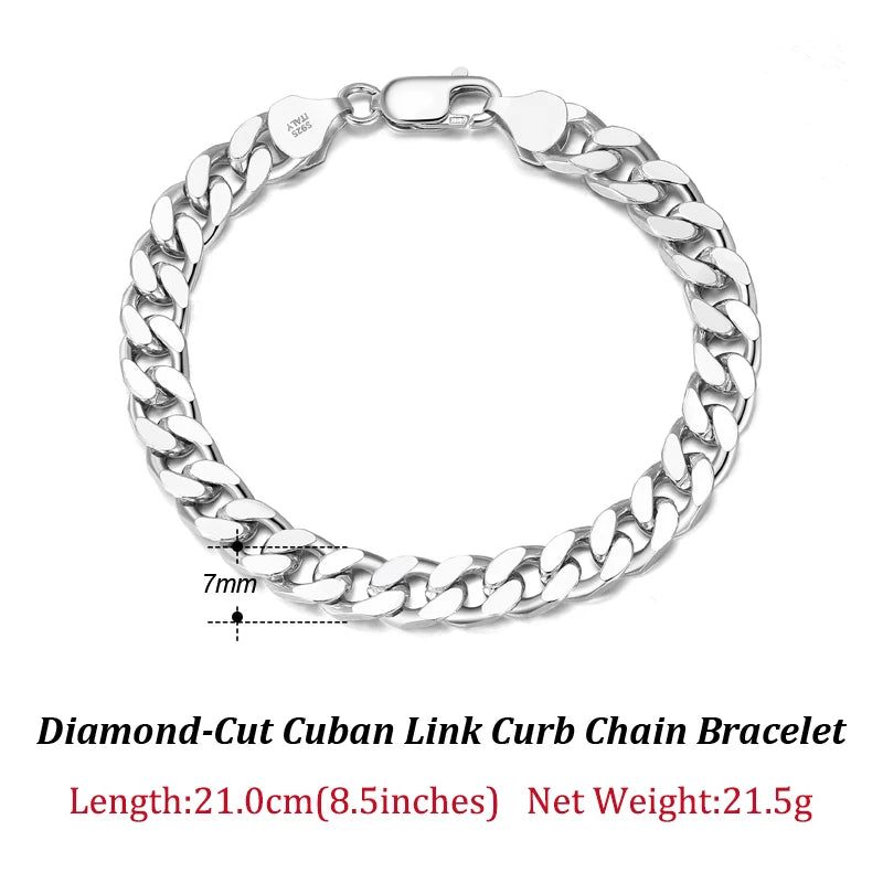 ORSA JEWELS Massives 925er-Sterlingsilber, italienisches 3,6 mm 5 mm 7 mm diamantgeschliffenes kubanisches Gliederkettenarmband für Damen und Herren, 7 Zoll, 8 Zoll, 9 Zoll SB104