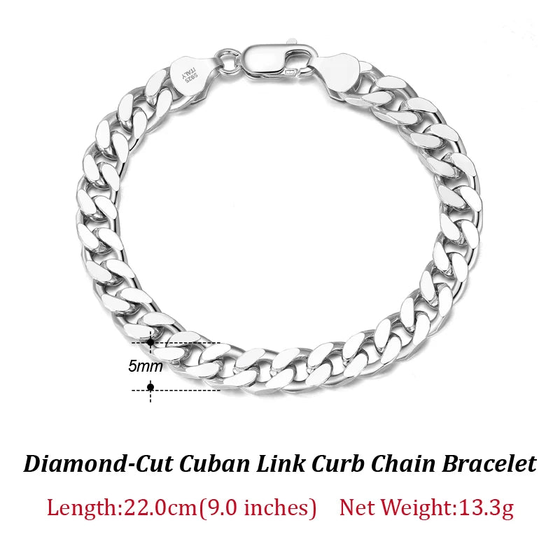 ORSA JEWELS Massives 925er-Sterlingsilber, italienisches 3,6 mm 5 mm 7 mm diamantgeschliffenes kubanisches Gliederkettenarmband für Damen und Herren, 7 Zoll, 8 Zoll, 9 Zoll SB104
