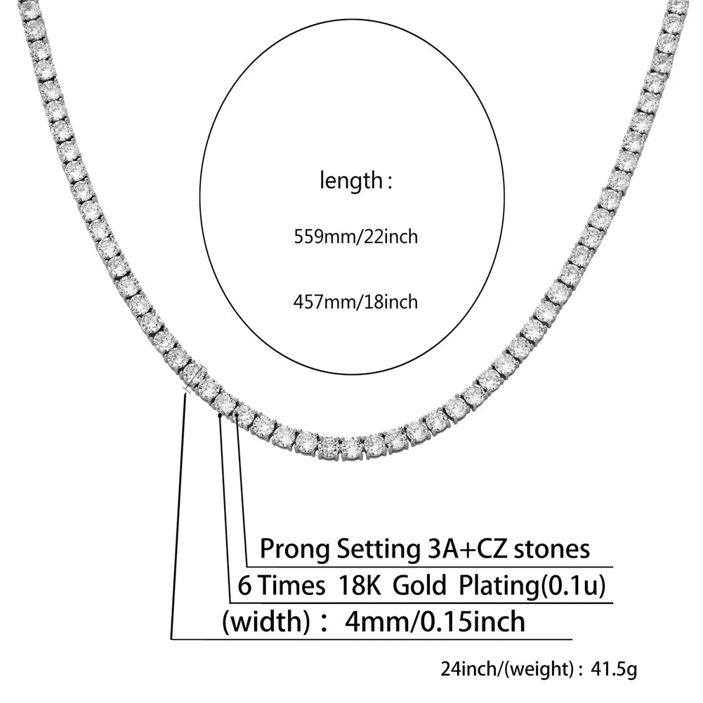 TOPGRILLZ 3MM-6MM Iced Out Full Cubic Zirconia 1 Row Tennis Chain