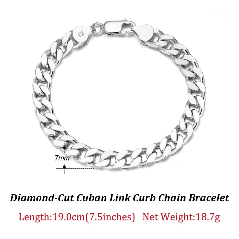 ORSA JEWELS Massives 925er-Sterlingsilber, italienisches 3,6 mm 5 mm 7 mm diamantgeschliffenes kubanisches Gliederkettenarmband für Damen und Herren, 7 Zoll, 8 Zoll, 9 Zoll SB104