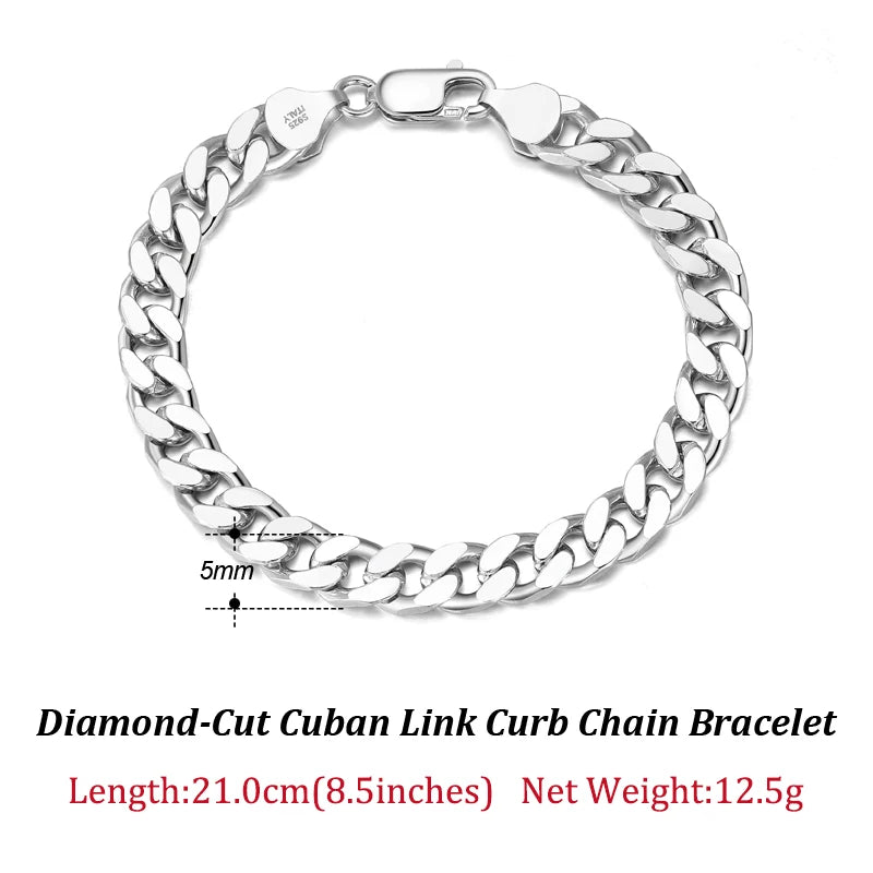 ORSA JEWELS Massives 925er-Sterlingsilber, italienisches 3,6 mm 5 mm 7 mm diamantgeschliffenes kubanisches Gliederkettenarmband für Damen und Herren, 7 Zoll, 8 Zoll, 9 Zoll SB104