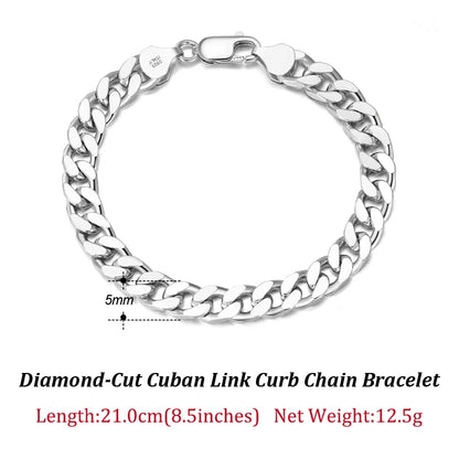 ORSA JEWELS Massives 925er-Sterlingsilber, italienisches 3,6 mm 5 mm 7 mm diamantgeschliffenes kubanisches Gliederkettenarmband für Damen und Herren, 7 Zoll, 8 Zoll, 9 Zoll SB104