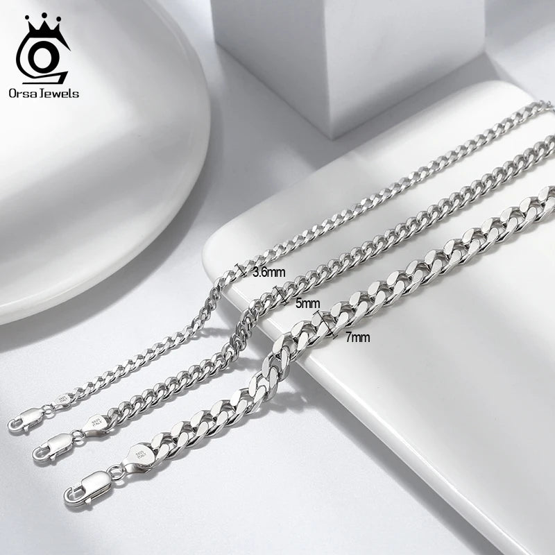 ORSA JEWELS Massives 925er-Sterlingsilber, italienisches 3,6 mm 5 mm 7 mm diamantgeschliffenes kubanisches Gliederkettenarmband für Damen und Herren, 7 Zoll, 8 Zoll, 9 Zoll SB104