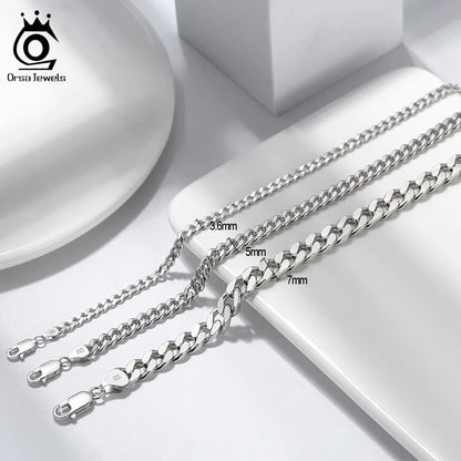 ORSA JEWELS Massives 925er-Sterlingsilber, italienisches 3,6 mm 5 mm 7 mm diamantgeschliffenes kubanisches Gliederkettenarmband für Damen und Herren, 7 Zoll, 8 Zoll, 9 Zoll SB104