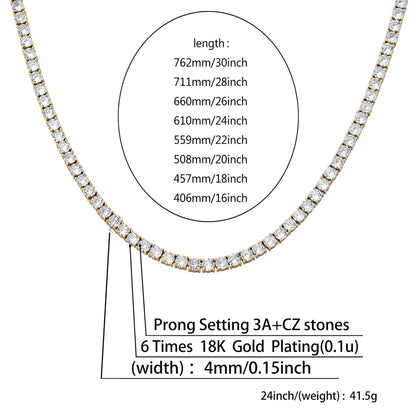 TOPGRILLZ 3MM-6MM Iced Out Full Cubic Zirconia 1 Row Tennis Chain