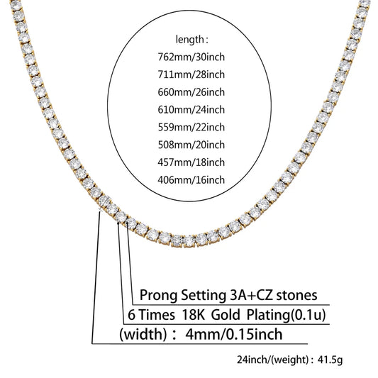 TOPGRILLZ 3MM-6MM Iced Out Full Cubic Zircon 1 Row Tennis Chain