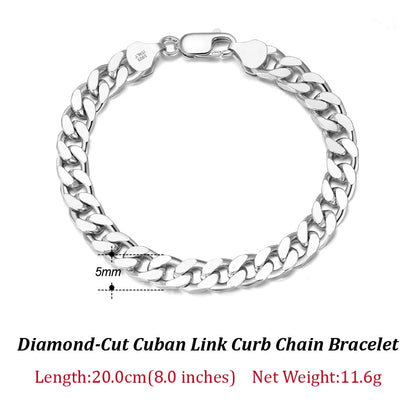 ORSA JEWELS Massives 925er-Sterlingsilber, italienisches 3,6 mm 5 mm 7 mm diamantgeschliffenes kubanisches Gliederkettenarmband für Damen und Herren, 7 Zoll, 8 Zoll, 9 Zoll SB104