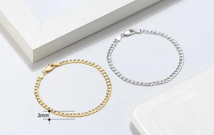 Rinntin 18 Karat Gold über 925er Sterlingsilber, 3 mm, italienisches kubanisches Kettenarmband für Damen und Herren, trendiges Silberarmband, Schmuck SB123