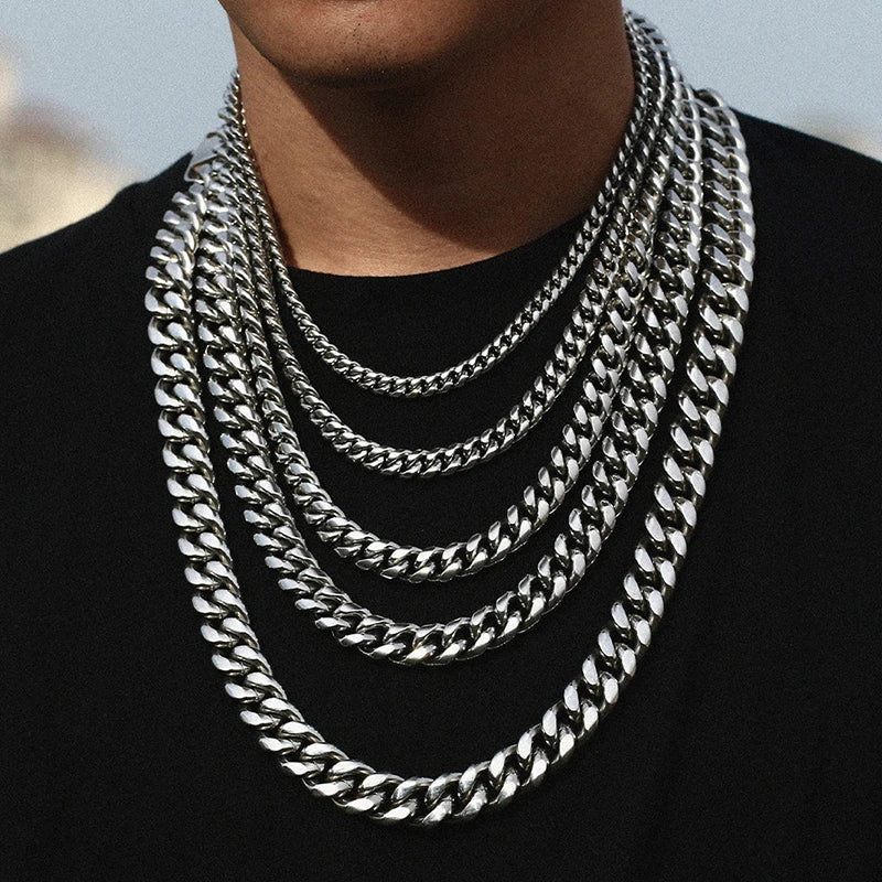 ICEOUTBOX männer Cuban Link Kette Edelstahl Halskette Curb Cuban Link Kette Colliers Für männer Hip Hop Schmuck 6/8/10/12mm