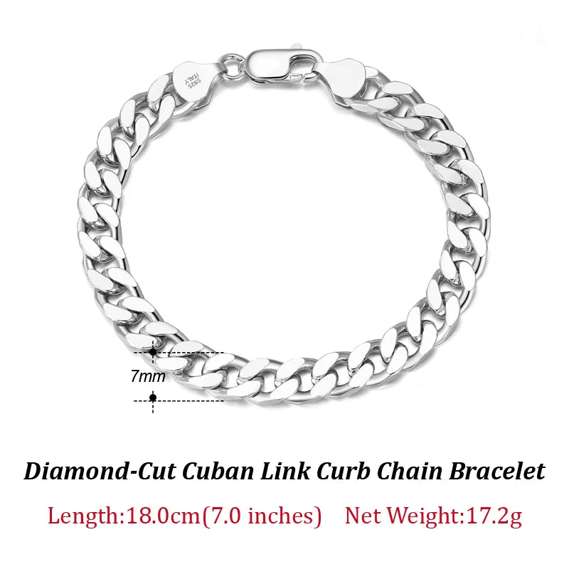 ORSA JEWELS Massives 925er-Sterlingsilber, italienisches 3,6 mm 5 mm 7 mm diamantgeschliffenes kubanisches Gliederkettenarmband für Damen und Herren, 7 Zoll, 8 Zoll, 9 Zoll SB104