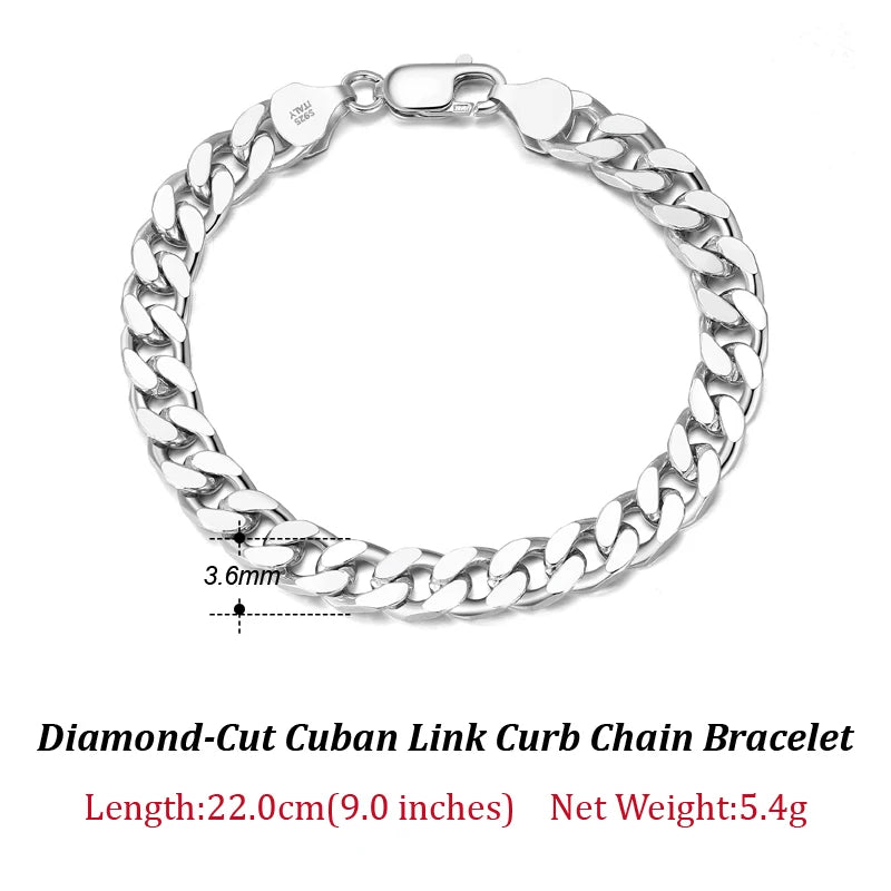 ORSA JEWELS Massives 925er-Sterlingsilber, italienisches 3,6 mm 5 mm 7 mm diamantgeschliffenes kubanisches Gliederkettenarmband für Damen und Herren, 7 Zoll, 8 Zoll, 9 Zoll SB104
