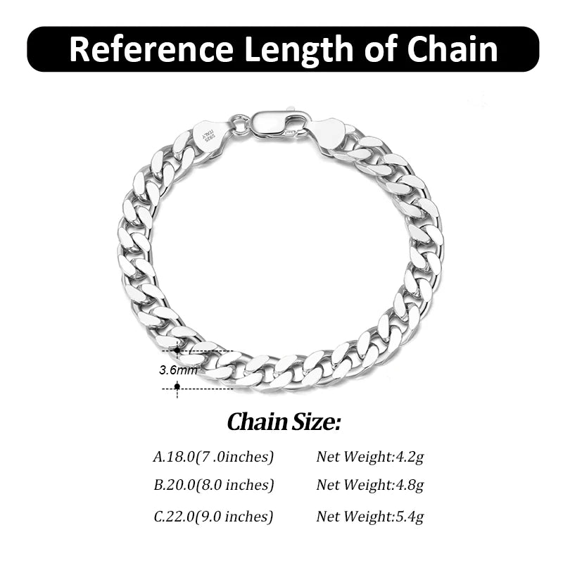 ORSA JEWELS Massives 925er-Sterlingsilber, italienisches 3,6 mm 5 mm 7 mm diamantgeschliffenes kubanisches Gliederkettenarmband für Damen und Herren, 7 Zoll, 8 Zoll, 9 Zoll SB104