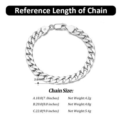 ORSA JEWELS Massives 925er-Sterlingsilber, italienisches 3,6 mm 5 mm 7 mm diamantgeschliffenes kubanisches Gliederkettenarmband für Damen und Herren, 7 Zoll, 8 Zoll, 9 Zoll SB104