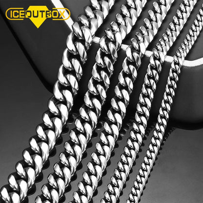 ICEOUTBOX männer Cuban Link Kette Edelstahl Halskette Curb Cuban Link Kette Colliers Für männer Hip Hop Schmuck 6/8/10/12mm