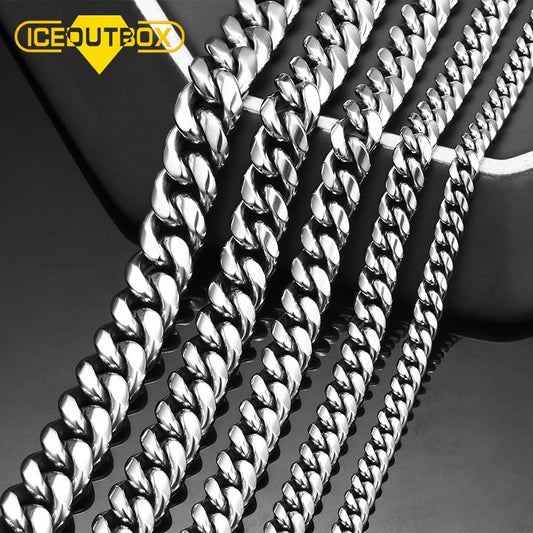 ICEOUTBOX männer Cuban Link Kette Edelstahl Halskette Curb Cuban Link Kette Colliers Für männer Hip Hop Schmuck 6/8/10/12mm