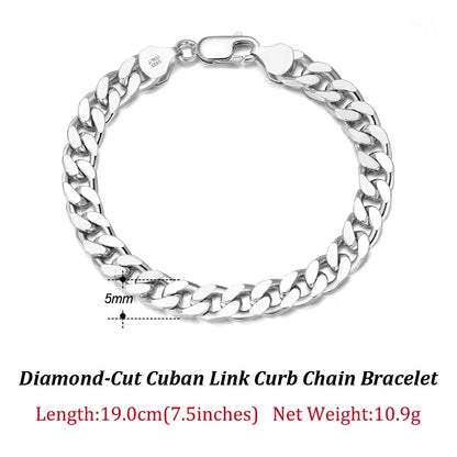 ORSA JEWELS Massives 925er-Sterlingsilber, italienisches 3,6 mm 5 mm 7 mm diamantgeschliffenes kubanisches Gliederkettenarmband für Damen und Herren, 7 Zoll, 8 Zoll, 9 Zoll SB104