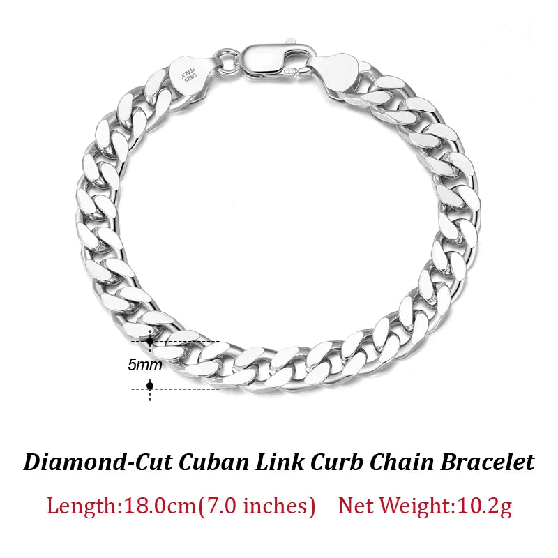 ORSA JEWELS Massives 925er-Sterlingsilber, italienisches 3,6 mm 5 mm 7 mm diamantgeschliffenes kubanisches Gliederkettenarmband für Damen und Herren, 7 Zoll, 8 Zoll, 9 Zoll SB104