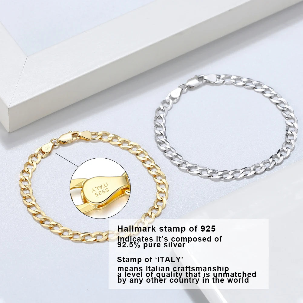 Rinntin 18 Karat Gold über 925er Sterlingsilber, 3 mm, italienisches kubanisches Kettenarmband für Damen und Herren, trendiges Silberarmband, Schmuck SB123