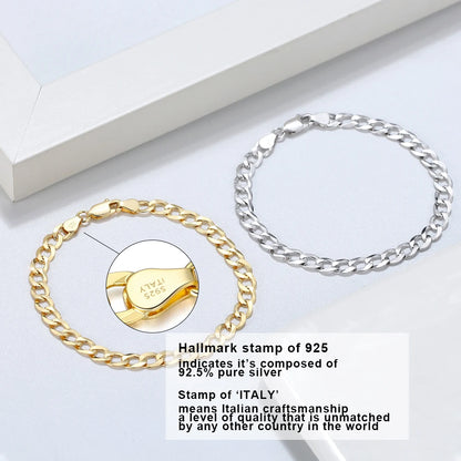 Rinntin 18 Karat Gold über 925er Sterlingsilber, 3 mm, italienisches kubanisches Kettenarmband für Damen und Herren, trendiges Silberarmband, Schmuck SB123
