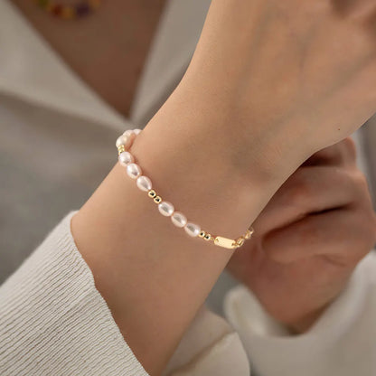 Orsa Jewels Elegant 14 Karat Gold Pearl Bracelet 925 Sterling Silver Freshwater Pearl Chain Bracelets for Women Party Jewelry gpb36