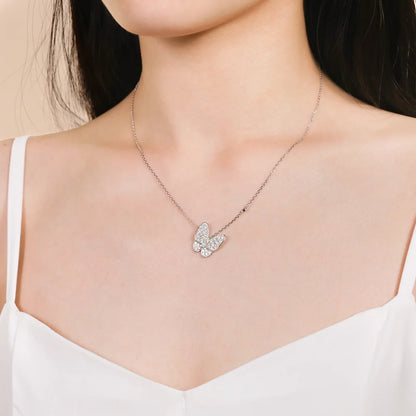 Moissanite Butterfly Marquise Cut Pendant Necklace, 18K White Gold Plated Adjustable Chain, 925 Sterling Silver Luxury Jewelry