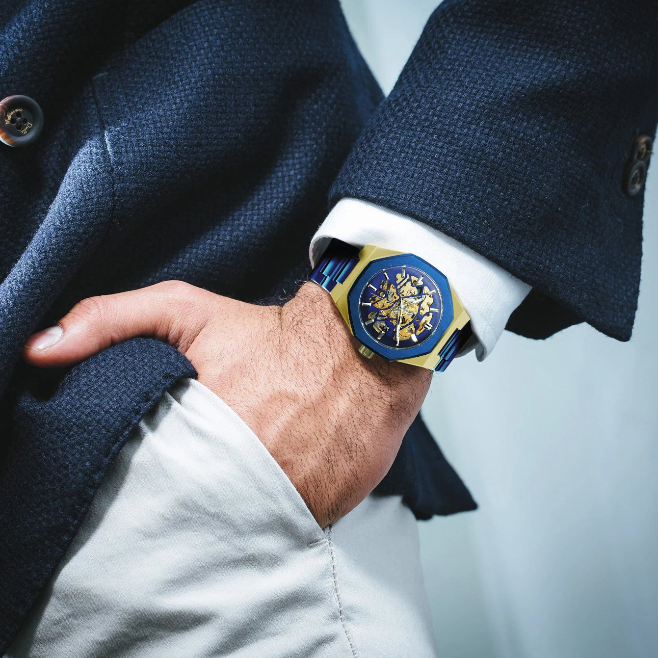 GEWINNER Schwarz Gold Skeleton Mechanische Uhren für Männer Mode unregelmäßige Automatische Uhr Luxus Marke Edelstahl Armband 2023