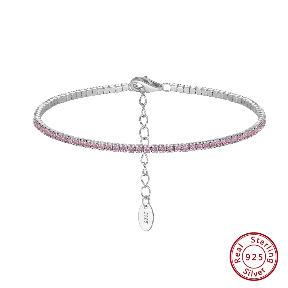ORSA JEWELS Authentic 925 Sterling Silver Tennis Bracelet, Fashionable Black, Pink, and Blue 4A Zircon Bracelet, Jewelry for Women SB190