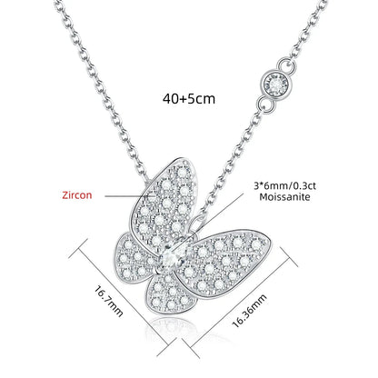 Moissanite Butterfly Marquise Cut Pendant Necklace, 18K White Gold Plated Adjustable Chain, 925 Sterling Silver Luxury Jewelry