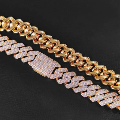 Iced Out 10-20mm Men's Miami Cuban Link Necklace Hip Hop CZ Zirconia Bling Prong Cuban Chain