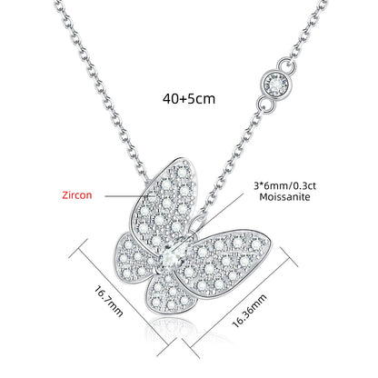 Moissanite Butterfly Marquise Cut Pendant Necklace, 18K White Gold Plated Adjustable Chain, 925 Sterling Silver Luxury Jewelry