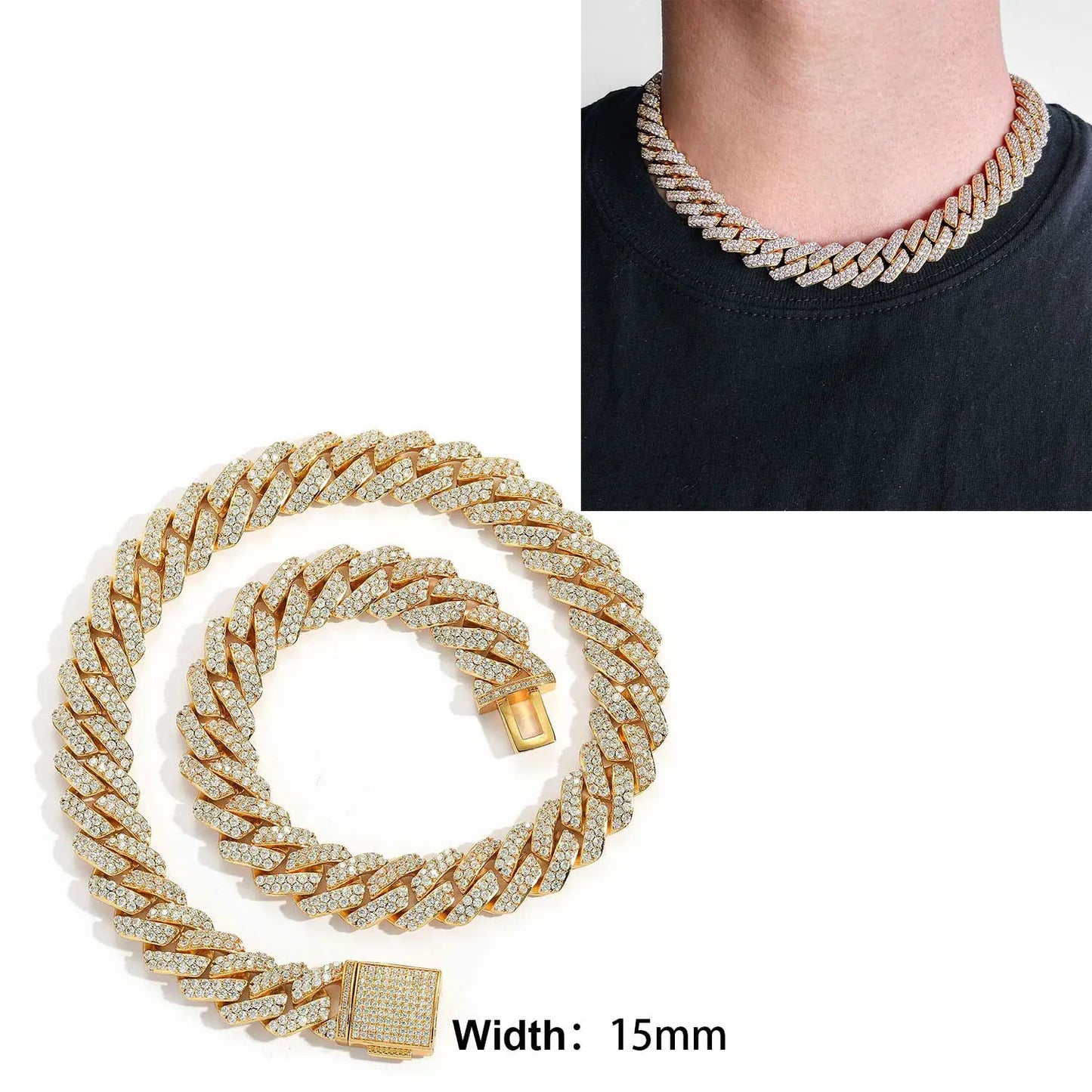 Iced Out 10-20mm Men's Miami Cuban Link Necklace Hip Hop CZ Zirconia Bling Prong Cuban Chain