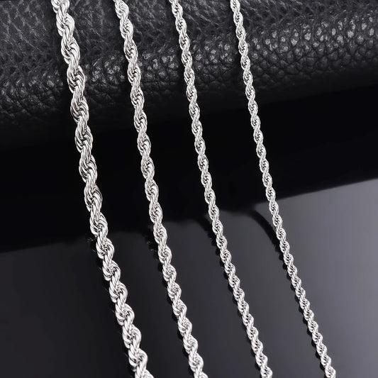 1 Piece 925 Sterling Silver Width 2/3/4mm Rope Chain Necklace/Bracelet for Men Women Men Fashion Chain Necklace