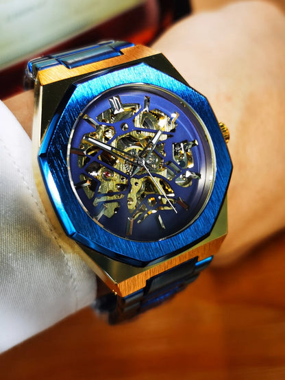 GEWINNER Schwarz Gold Skeleton Mechanische Uhren für Männer Mode unregelmäßige Automatische Uhr Luxus Marke Edelstahl Armband 2023