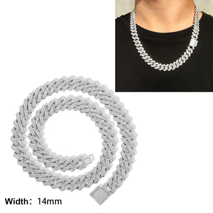 Iced Out 10-20mm Men's Miami Cuban Link Necklace Hip Hop CZ Zirconia Bling Prong Cuban Chain