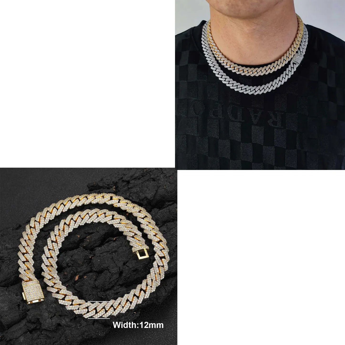 Iced Out 10-20mm Men's Miami Cuban Link Necklace Hip Hop CZ Zirconia Bling Prong Cuban Chain