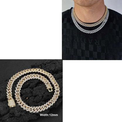 Iced Out 10-20mm Men's Miami Cuban Link Necklace Hip Hop CZ Zirconia Bling Prong Cuban Chain