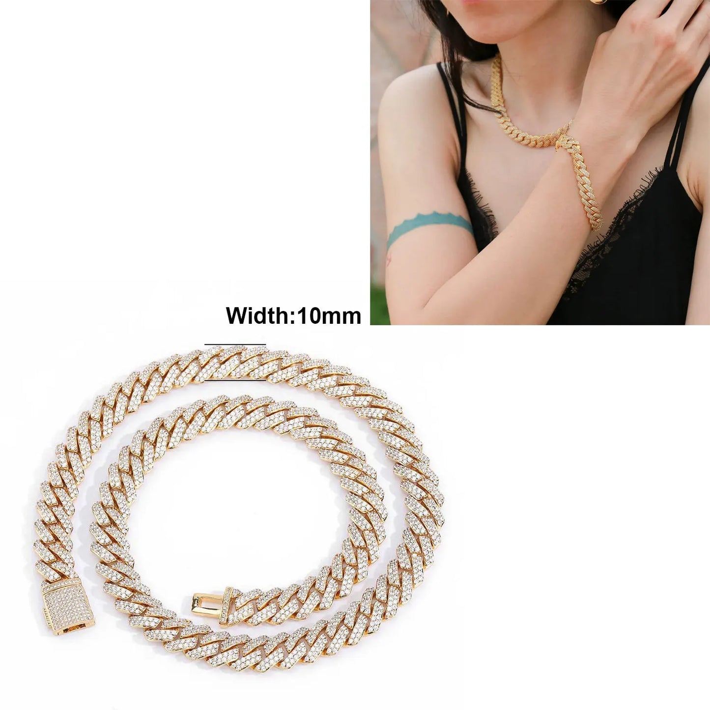 Iced Out 10-20mm Men's Miami Cuban Link Necklace Hip Hop CZ Zirconia Bling Prong Cuban Chain