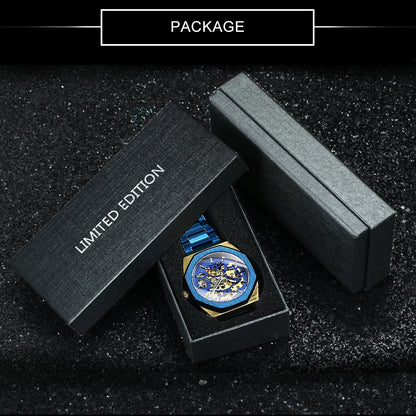 GEWINNER Schwarz Gold Skeleton Mechanische Uhren für Männer Mode unregelmäßige Automatische Uhr Luxus Marke Edelstahl Armband 2023