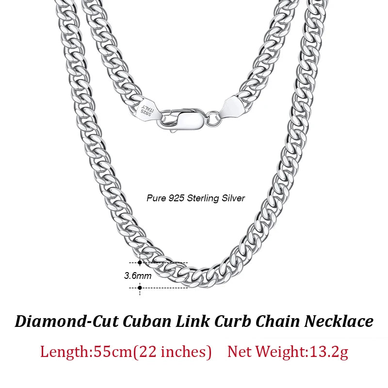ORSA JEWELS Massives 925er-Sterlingsilber, italienisches 3,6 mm 5 mm 7 mm diamantgeschliffenes kubanisches Gliederkettenarmband für Damen und Herren, 7 Zoll, 8 Zoll, 9 Zoll SB104