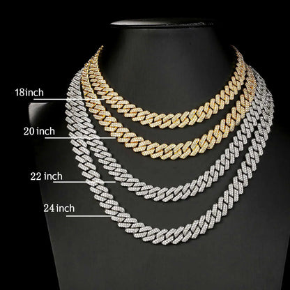 Iced Out 10-20mm Men's Miami Cuban Link Necklace Hip Hop CZ Zirconia Bling Prong Cuban Chain