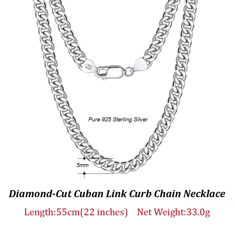 ORSA JEWELS Massives 925er-Sterlingsilber, italienisches 3,6 mm 5 mm 7 mm diamantgeschliffenes kubanisches Gliederkettenarmband für Damen und Herren, 7 Zoll, 8 Zoll, 9 Zoll SB104