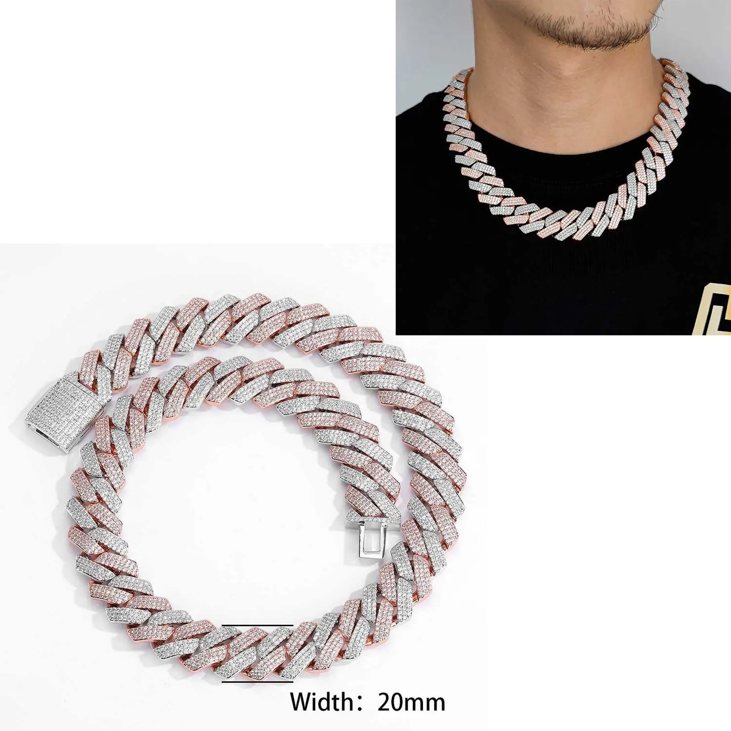 Iced Out 10-20mm Men's Miami Cuban Link Necklace Hip Hop CZ Zirconia Bling Prong Cuban Chain