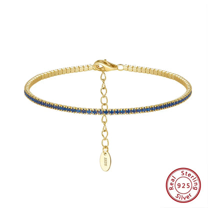 ORSA JEWELS Authentic 925 Sterling Silver Tennis Bracelet, Fashionable Black, Pink, and Blue 4A Zircon Bracelet, Jewelry for Women SB190