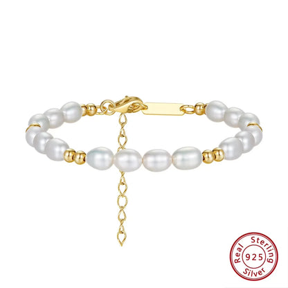 Orsa Jewels Elegant 14 Karat Gold Pearl Bracelet 925 Sterling Silver Freshwater Pearl Chain Bracelets for Women Party Jewelry gpb36