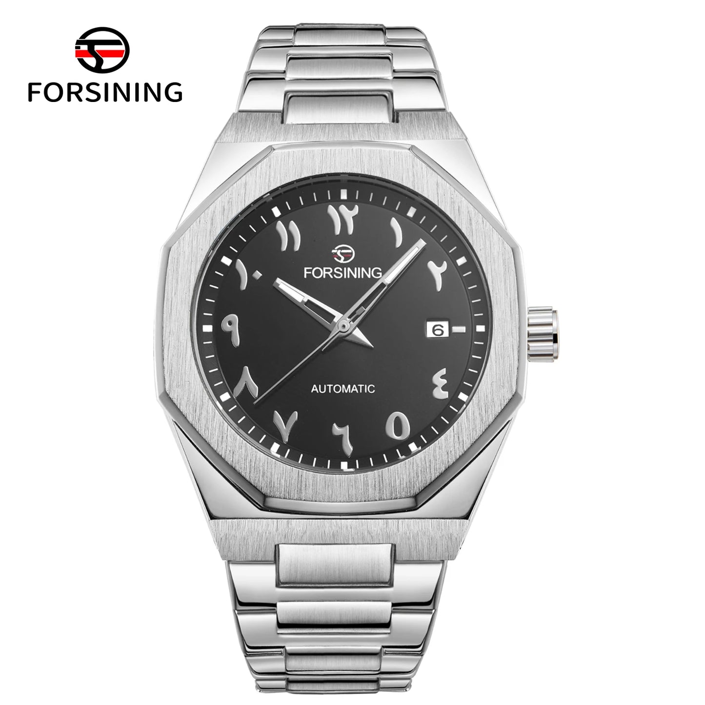 2025 NEW FORSINING Business Men's Watch Arabic Numeral Date Automatic Movement Mechanical Stainless Steel Waterproof Wristwatches